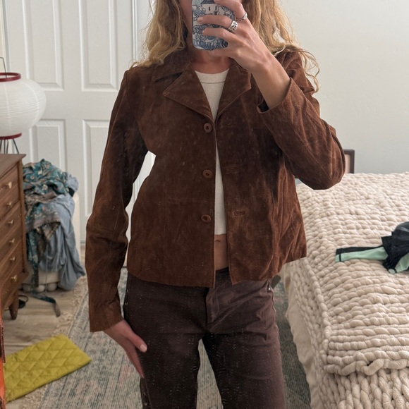 Wilsons Leather Brown Suede Button-Front Jacket - Picture 2 of 5